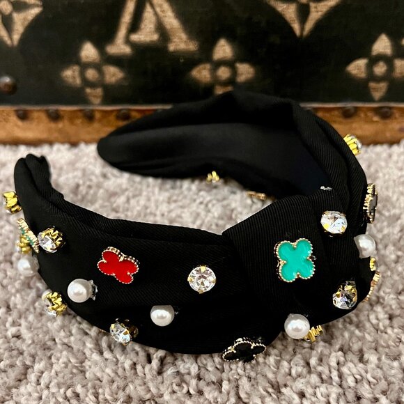 Alhambra Black Clover Jeweled Headband, NEW - Picture 1 of 4